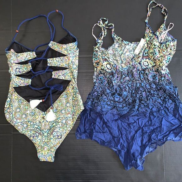 Victoria's Secret S ONE-PIECE MONOKINI+ROMPER SET MOSAIC GARDEN GREEN teal BLUE - Picture 6 of 6